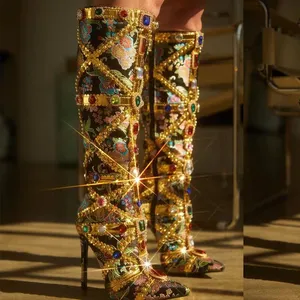 Bottes de printemps et d'hiver pour filles, décorations en cristal, bottes de danse de rue, nouveau style