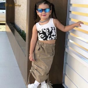 Fashion Girl Cotton Cargo Falda Camiseta de manga larga para niños pequeños String String String Savingling Skirt Baby Clothes 1-10y 240329