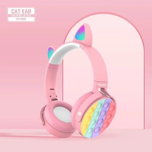 Mode fille CT-950 Bluetooth casque écouteurs brillant mignon chat oreille LED filles cadeau enfants PC Gamer Auriculares écouteur sans fil casque HIFI