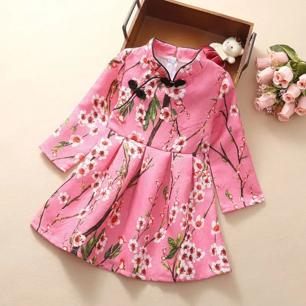 Mode fille robe printemps automne Floral Cheongsam robes chinoises princesse noël enfants vêtements pour enfants robes 3-8 ans 240116