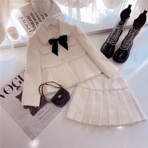 Fashion Girl Elegant Princess Cloth Set Child Mesh Patchwork Chaqueta plisada Falda 2 PCS Fiesta de niños Cumpleaños 1 10y 231221