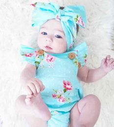 Mode Mädchen Overalls 0-24M Nette Baby Mädchen Floral Strampler einteiliges Sunsuit Stirnband Kleidung Set G220521