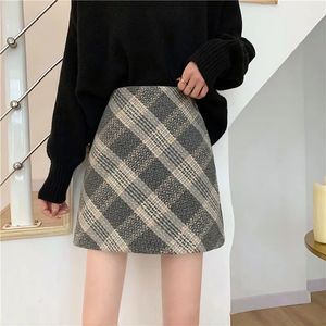 Mode meisje naast de deur stijl hoge taille a-line rok printen plaid dames mini jurk casual dames kleding 240418