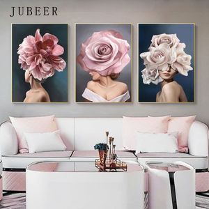 Fashion Girl Pictures Résumé Canvas Peinture Flower Wall Art Affiches sur le mur Décoration de la maison Affiche moderne Décor Home205Z