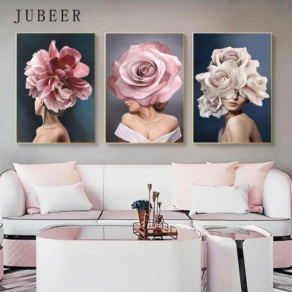 Cuadros de chica de moda, pintura abstracta en lienzo, carteles artísticos de pared de flores en la pared, decoración del hogar, póster moderno, decoración del hogar 2885