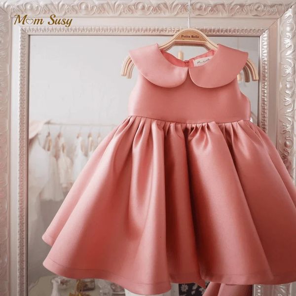 Fashion Girl Princess Vintage Robe Tulle Enfant Vestido Puff Sleeve Pink Wedding Party Birthday Robe Enfant Clothes 1-10y 240319