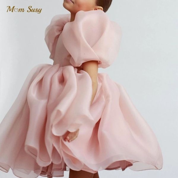 Fashion Girl Princess Vintage Robe Tulle Enfant Vestido Puff Sleeve Pink Wedding Party TUTU ROBE TROUVE CHAPPELS CHANGE 1-10Y 240507