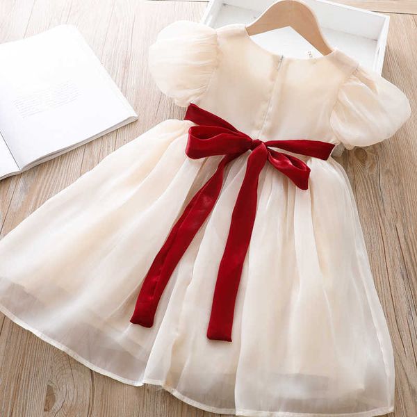 Vestido Formal de moda para niña, vestido elegante de manga corta con lazo, ropa sólida para niños, vestido para niños pequeños, ropa para niños de 2 a 6 años 210715