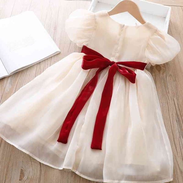 Vestido Formal de moda para niña, manga corta, lazo elegante, ropa sólida para niños, ropa para niños pequeños de 2 a 6 años, ropa para niños 210508