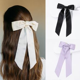 Fashion Girls Big Bows Hairspins Ins Kids Satin Bow Long Ribbon Hair Clip Children Princess Accessories S1345