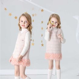 Mode meisjes boutique veer jurk voor kinderen peuter kwasten rechte wol baby mooie causale fall winter kleding 210529