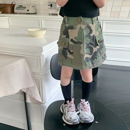 Mode Meisjes camouflage cargo rok oude kinderen achterzak elastische taille casual rok INS kinderen bijpassende kleding S1093
