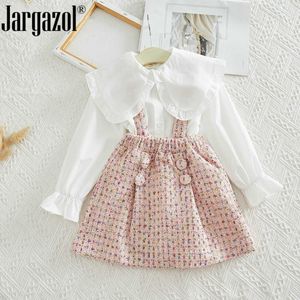 Mode meisjes kleding set witte blouse shirt en roze totale rok toddler meisje's herfst outfits Leuke set kinderkleding set x0902