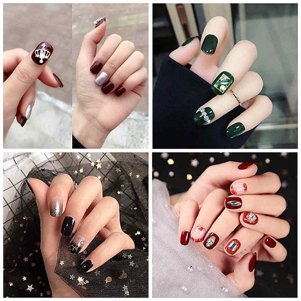 Uñas postizas para chicas a la moda, 24 Uds., puntas brillantes, uñas postizas cortas y medianas para mujeres, herramientas de manicura para salón de belleza