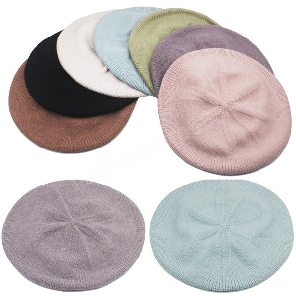 Mode filles chapeau couleur claire chaud béret Vintage tricoté béret chapeaux automne hiver artiste français peintre casquette Bonnet