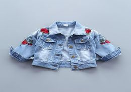 Fashion Girls Jean Vestes Kids Baby Rose broderie manteau à manches longues bouton de jean vestes pour les filles pour les filles 17Y Y2008311194399