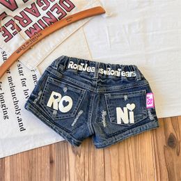 Fashion Girls Love Heart Letter Funds Impreso Denim Shorts Kids Elásticos Cortos Cortocescos Diseñadores Diseñadores Bordado Vaquero Casco Capel Vaquero S1413