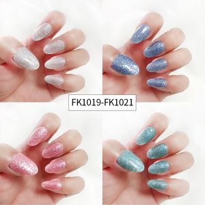 Pegatinas de uñas a la moda para chicas, 22 Uds., puntas brillantes, purpurina, pegatinas para uñas completas, tiras para mujeres