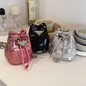 Mode filles paillettes seau sacs à main INS enfants bling strass triangle sac de messager enfants chaîne en métal princesse sacs S1225