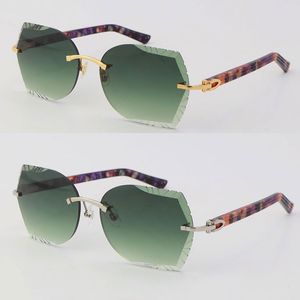 Vente en gros Lentille coupée en diamant Adumbral Marbre Violet Planche Lunettes de soleil 18K Cadre en or Lunettes de soleil pour hommes Lunettes de soleil en métal Lunettes de soleil Unisexe Plage Ornementale