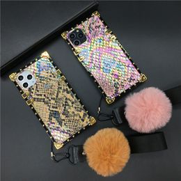 Mode Glitter Kleurrijke Snake Cover Square Telefoon Case voor Huawei P30 PRO P20 P40 Mate 30 Honor 20 V30 8X 10 NOVA 5 3 6 Y6 Y7 Y9