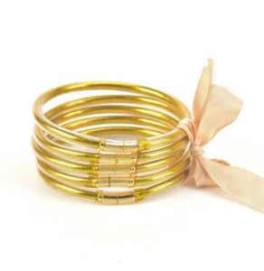 Fashion Glitter Filled Jelly Bangle Armband Set Strik Siliconen Vriendschap Stapelbare Bangle Set van 5 voor Girls1477063