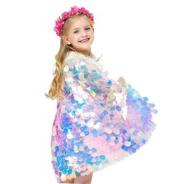 Mode Glitter Veelkleurige Pailletten Sjaal Glanzende Meisjes Mantel Blingbling Fee Prinses Cape Kerstfeest Halloween Kinderkleding 240122