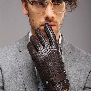 Mode Handschoenen Voor Mannen Nieuwe High-end Weave Echt Leathersolid Pols Schapenvacht Handschoen Man sqcqKp dh2010225j