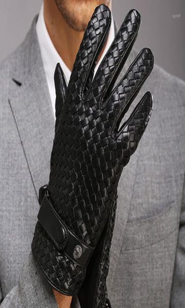 Gants de mode pour hommes nouveau haut de gamme tissage en cuir véritable solide poignet en peau de mouton gant homme hiver chaleur Driving19294632