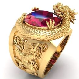 Mode Gold 3D Dragon Ring voor Mannen Ringen Meng Maat 7 tot 13