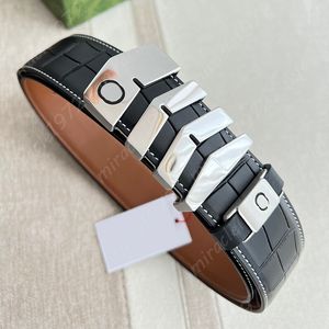 Cinturones de diseño para hombres de moda de moda cintura de cuero genuino cintura de cocodrilo de hebilla plateada de lujo para mujeres ancho de 38 mm con caja nueva