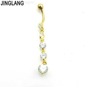 Fashion Gold Color Belly Rings 316l roestvrij staal Dangg Crystal Ball Navel Rings For Men Body Piercing Jewelry L230808