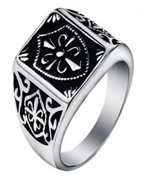 Bague bouclier Fleur De Lis couleur or pour hommes, chevalière avec crête couleur argent, bijoux De motard en acier inoxydable, taille 7-1415096580