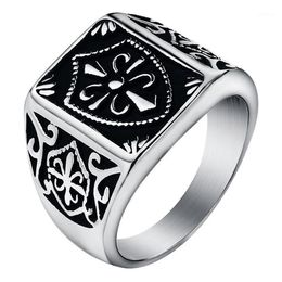 Mode Gouden Kleur Fleur De Lis Schild Ring Heren Zilverkleurige Cross Crest Zegelring Rvs Biker Sieraden maat 7-1302N