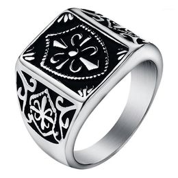 Mode Or Couleur Fleur De Lis Bouclier Bague Pour Hommes Couleur Argent Croix Crête Chevalière En Acier Inoxydable Biker Bijoux Taille 7-1286f