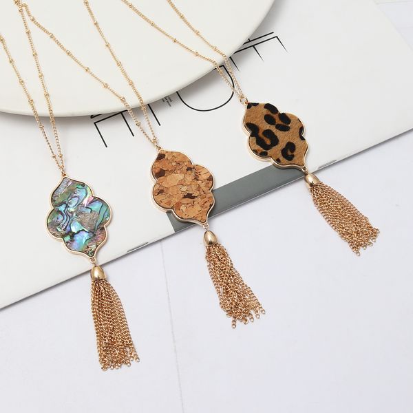 Mode or couleur géométrie fleur imprimé léopard Druzy collier ormeau coquille gland Druzy collier pour femmes marque bijoux