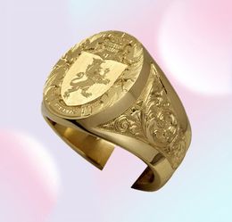 Mode Gouden Kleur Hand Gesneden Ring Voor Mannen Hoge Kwaliteit Leeuwenkroon Zegelringen Persoonlijkheid Mannelijke Zegel Punk Party sieraden Geschenken6729923