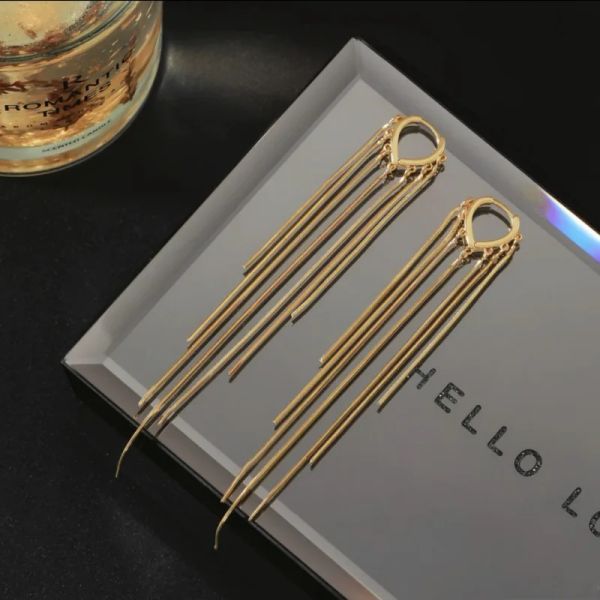 Mode Or Couleur Long Gland 14k Or Jaune Boucles D'oreilles Bijoux Vintage Déclaration Fringe Boucles D'oreilles Charme Goutte Dangle Coeur Boucle D'oreille pour Les Femmes