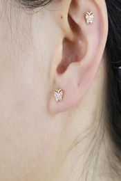 Fashion Gold Color Micro Pave CZ Butterfly Pink Stone Stud Earring For Women 925 Sterling Silver Taly Crystal Zirconia Sieraden GIF2213181