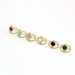 Mode goud kleur natuursteen ring wit blauwe turquoise kroonring voor vrouwen sieraden