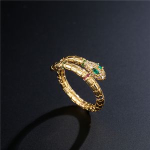 Fashion Gold Color Snake For Women Girl Adjustable Exquisite Shiny Cubic Zirconia Finger Ring Wedding Jewelry Gift