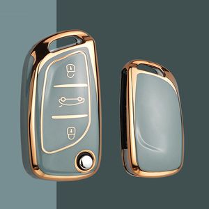 Mode Gold Edge TPU auto sleutelhanger voor PEUGEOT 306 407 807 DS DS3 DS4 DS6 voor CITROEN C1 C2 C3 C4 C5 XSARA PICA Auto Plating Keys Case