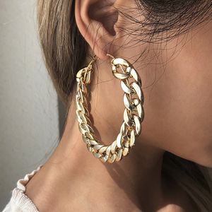 Boucles d'oreilles créoles en or pour femmes, bijoux de personnalité, grand cercle, chaîne, Huggie, accessoires pendentif
