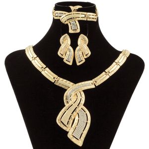 Mode Gouden Sieraden Nigeriaanse Crystal Ketting Hoop Oorbellen Vrouwen Italiaanse Bruids Sieraden Sets bruiloft Accessoires