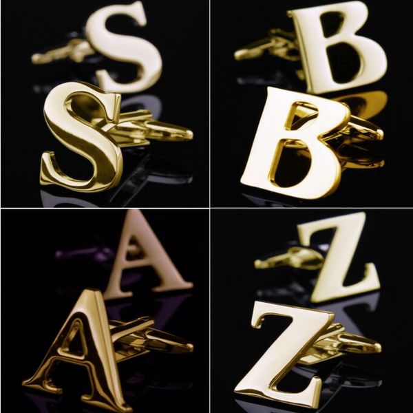 Mode or lettre boutons de manchette A-Z anglais boutons de manchette chemises boutons de manchette pour hommes bijoux français boutons de manchette mariage meilleur père cadeau de Noël