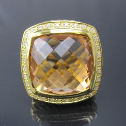 Mode Gold vergulde 20 mm Citrine -ringen voor vrouwen Design Fine Jewelry Solid 925 Sterling Silver Gemstone Ring Verjaardagsgeschenken Accessoires