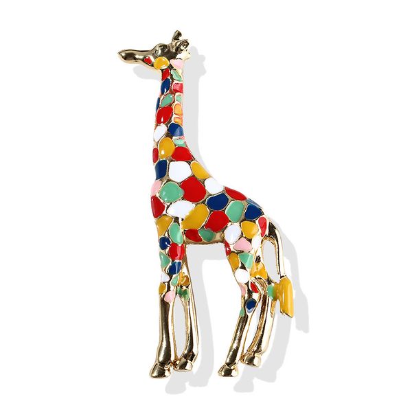 Mode Alliage Plaqué Or Élégant Multicolore Émail Girafe Broche Belle Animal Broche Broche Vente Chaude Vêtements Bijoux Accessoires