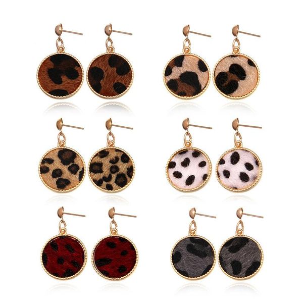 Pendientes redondos de guepardo chapados en oro a la moda para mujer, pendientes de tuerca con disco de cuero de leopardo con estampado Animal de diseñador, joyería personalizada