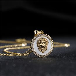 Collier pendentif tête de lion plaqué or à la mode bijoux en émail blanc pour cadeau
