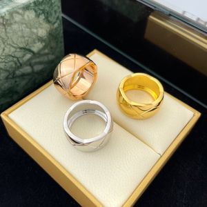 Fashion Gold Rings Designer ultra large Plaid Ring Rose Gold Silver Women Wedding Gift